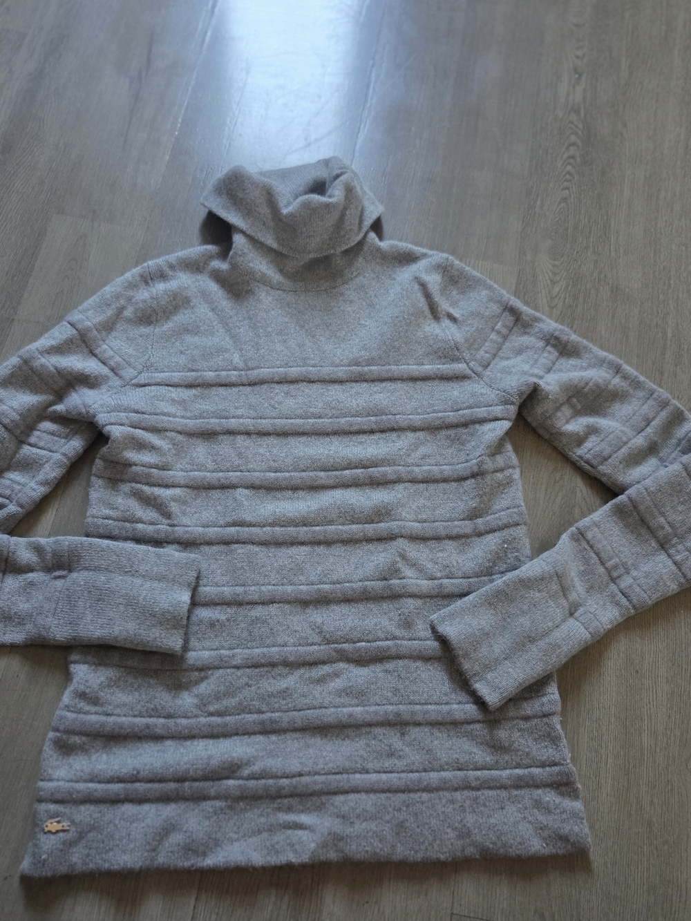 Lacoste Gray Quilted Knit Turtleneck Sweater